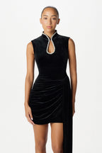 CELINA Velvet Mini Dress in Black Position 3