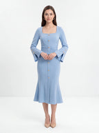 Avenyl Square Neck Midi Dress - Light Blue, Elegant Design