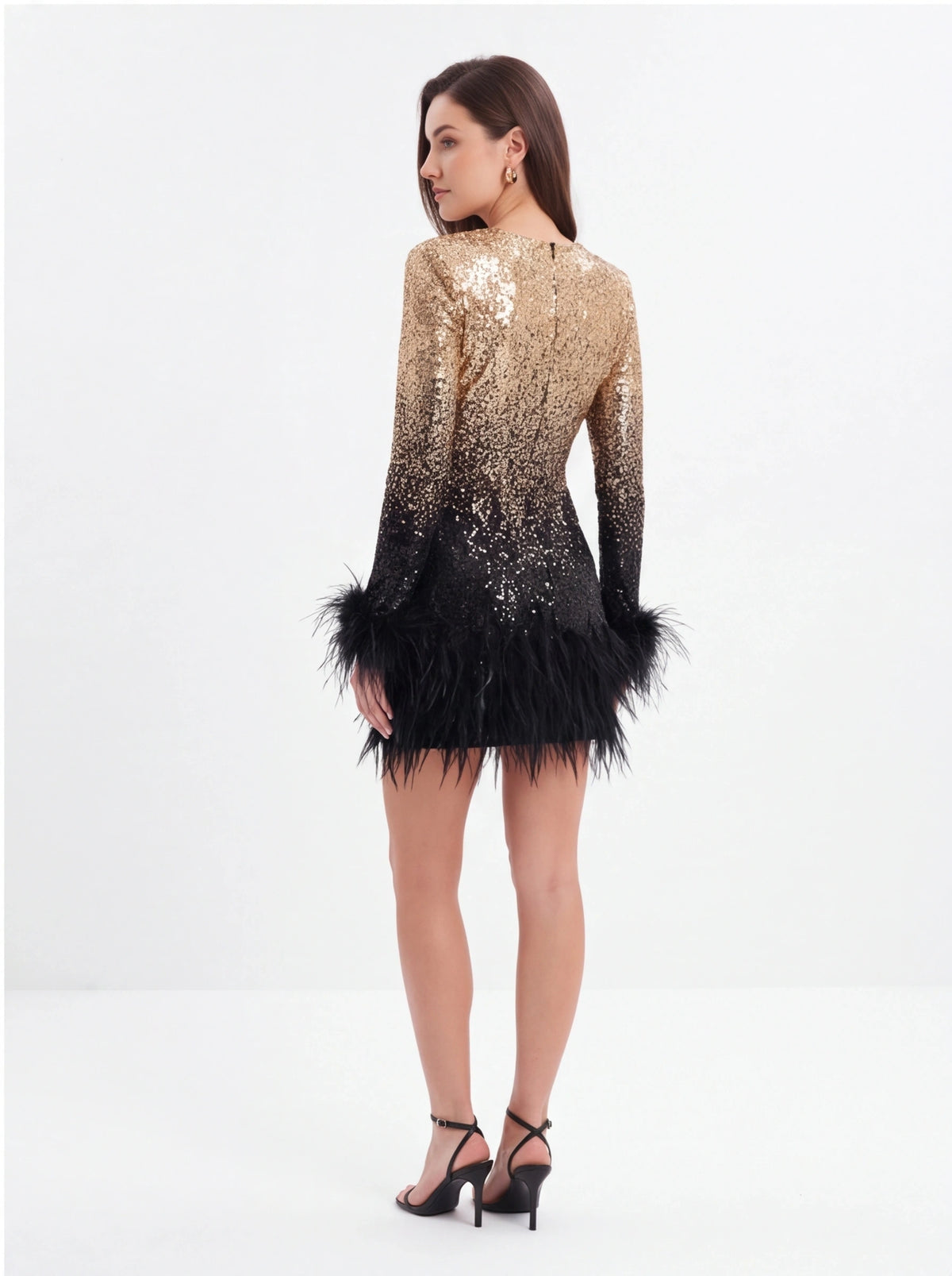 Avenyl BRIANNA Black Sequin & Feather Mini Dress, Elegant Design