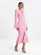 Avenyl Pink Fluted Sleeve Midi Dress - Elegant & Versatile