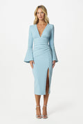 EVELINA Plunge Neck Midi Dress in Light Blue Position 1