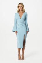 EVELINA Plunge Neck Midi Dress in Light Blue Position 1