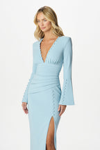 EVELINA Plunge Neck Midi Dress in Light Blue Position 4