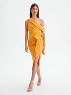 Avenyl HONEY Asymmetric Midi Dress - Orange, Stylish & Elegant