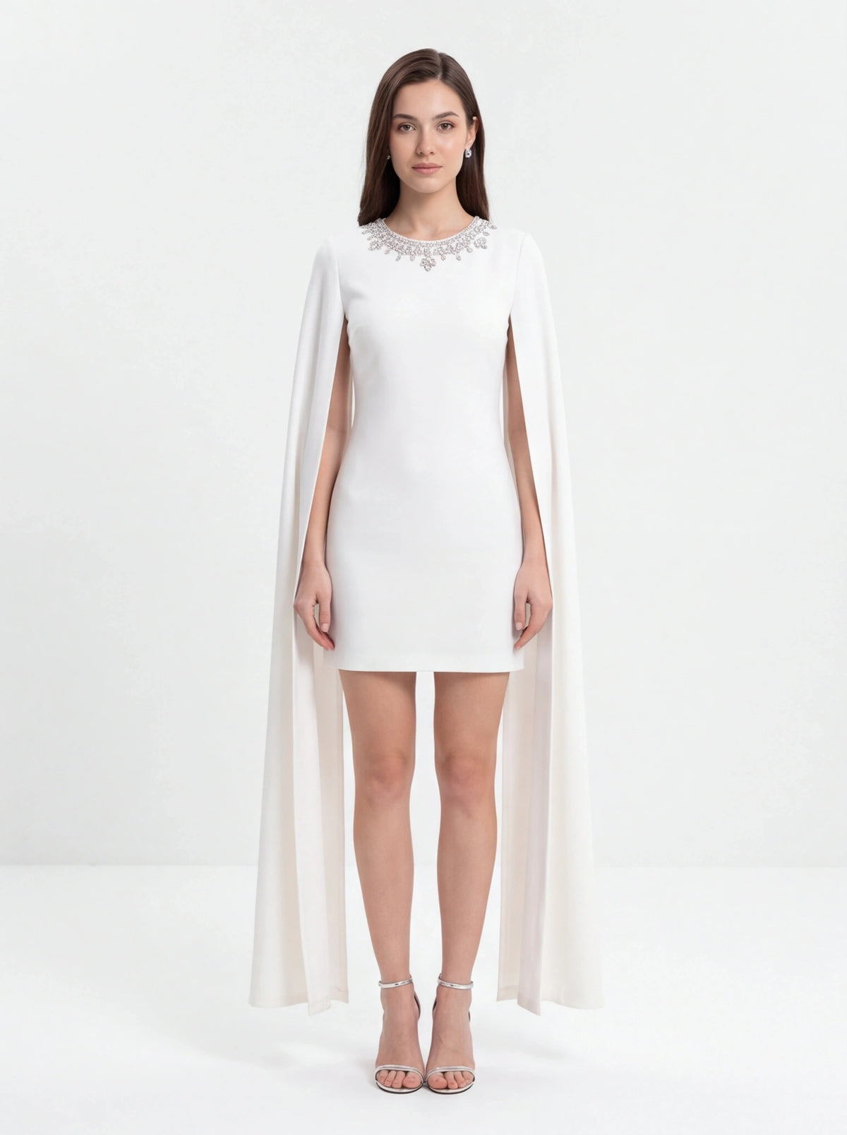 Avenyl TILLY Embellished White Mini Dress with Sparkling Details