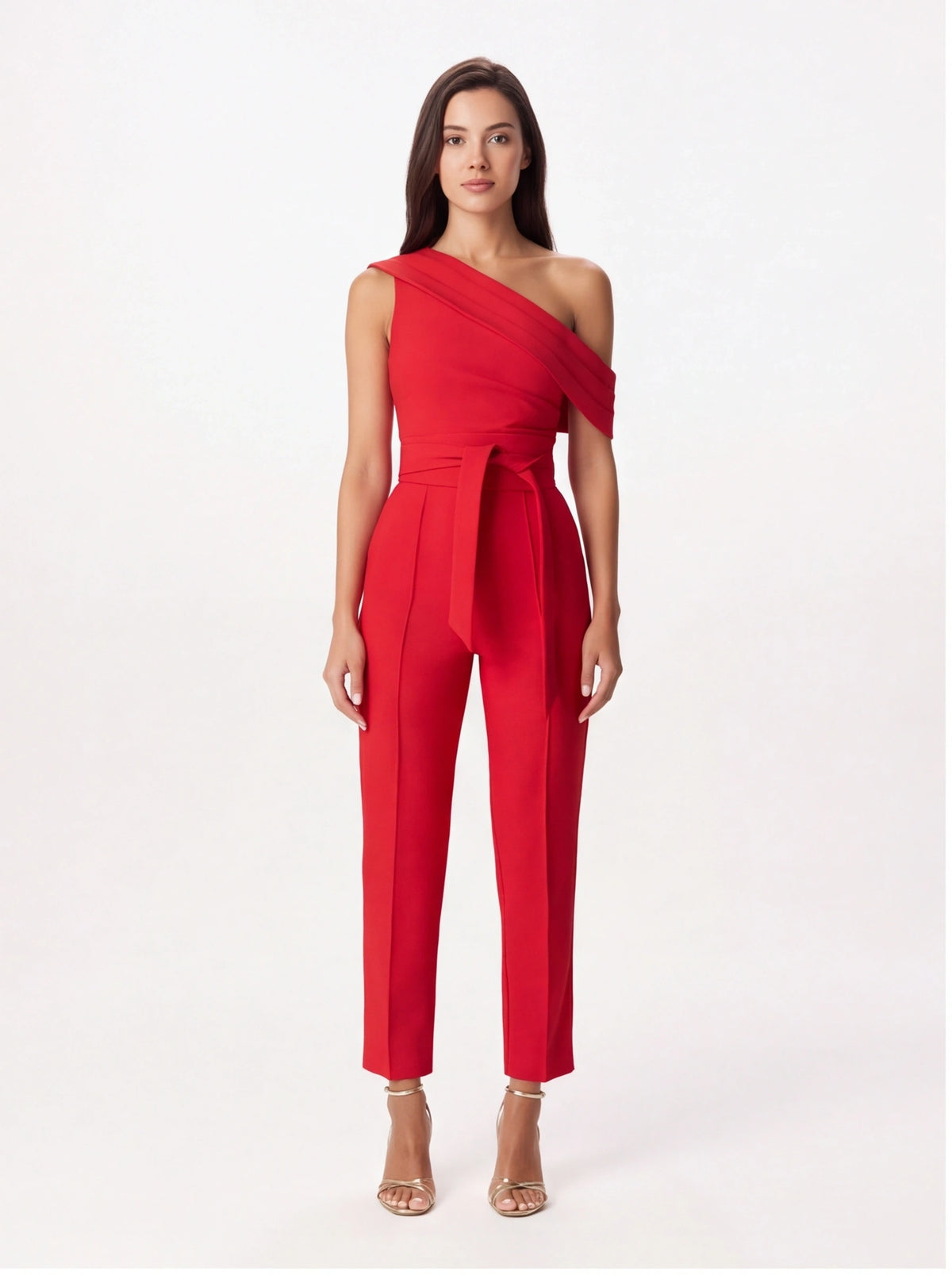 Avenyl Red SOFIE Asymmetric Jumpsuit with Elegant Design & Comfo