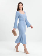 Avenyl Square Neck Midi Dress - Light Blue, Elegant Design
