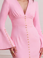 Avenyl Pink Fluted Sleeve Midi Dress - Elegant & Versatile