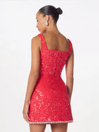 Avenyl ZOEY Red Embellished Boucle Tulip Mini Dress, Stylish Fit