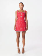 Avenyl ZOEY Red Embellished Boucle Tulip Mini Dress, Stylish Fit