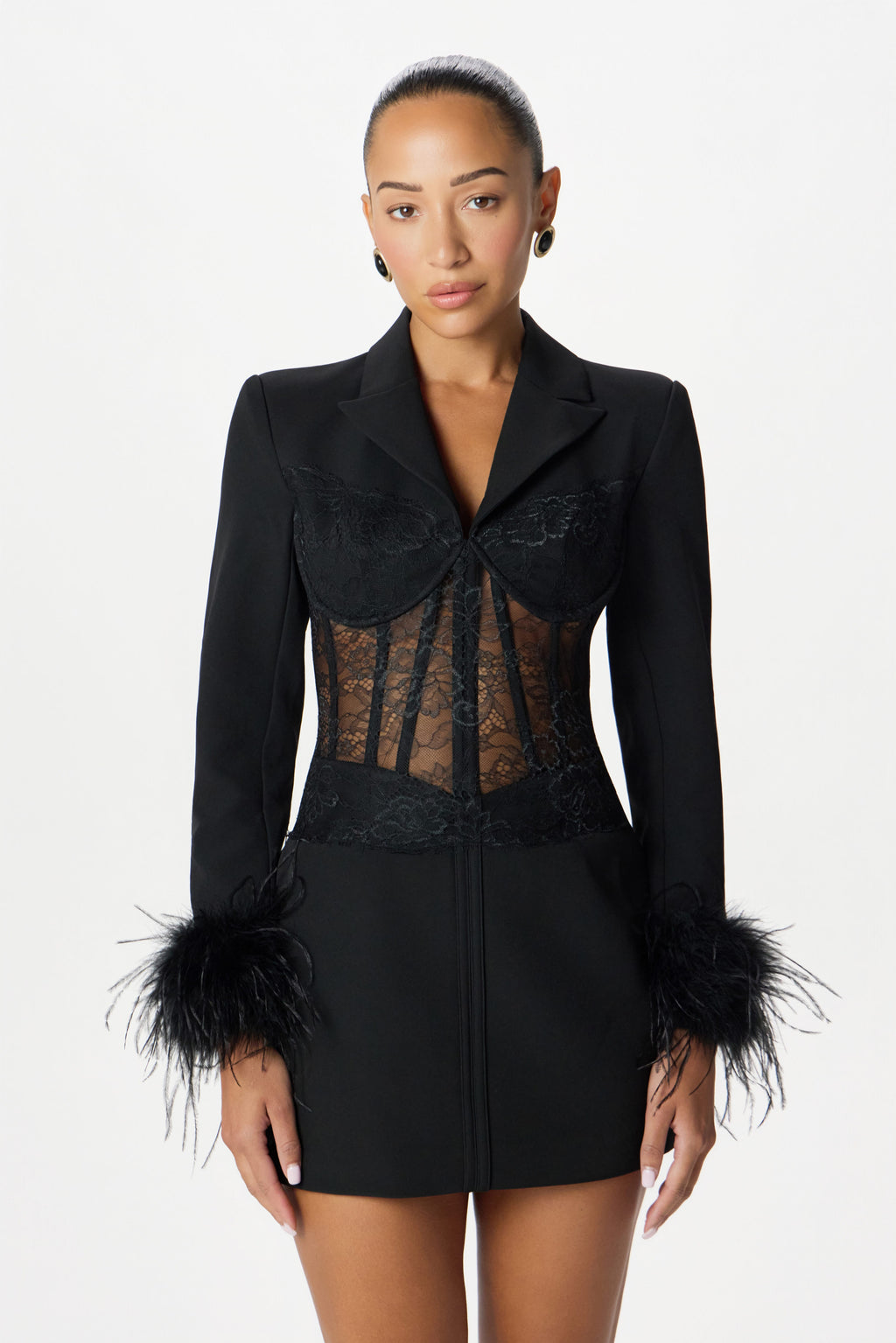 GIA Lace Feather Mini Dress in Black Position 1