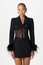 GIA Lace Feather Mini Dress in Black Position 1