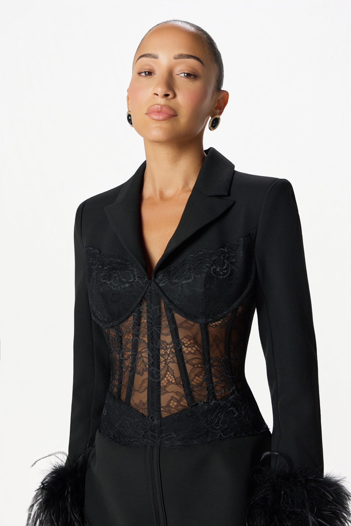 GIA Lace Feather Mini Dress in Black Position 5