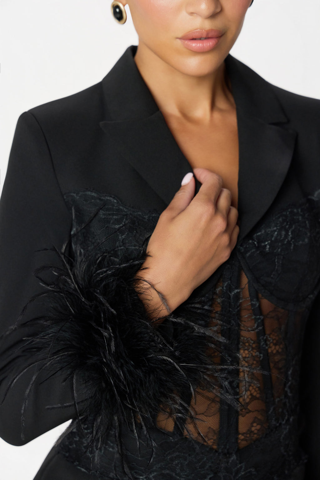 GIA Lace Feather Mini Dress in Black Position 6