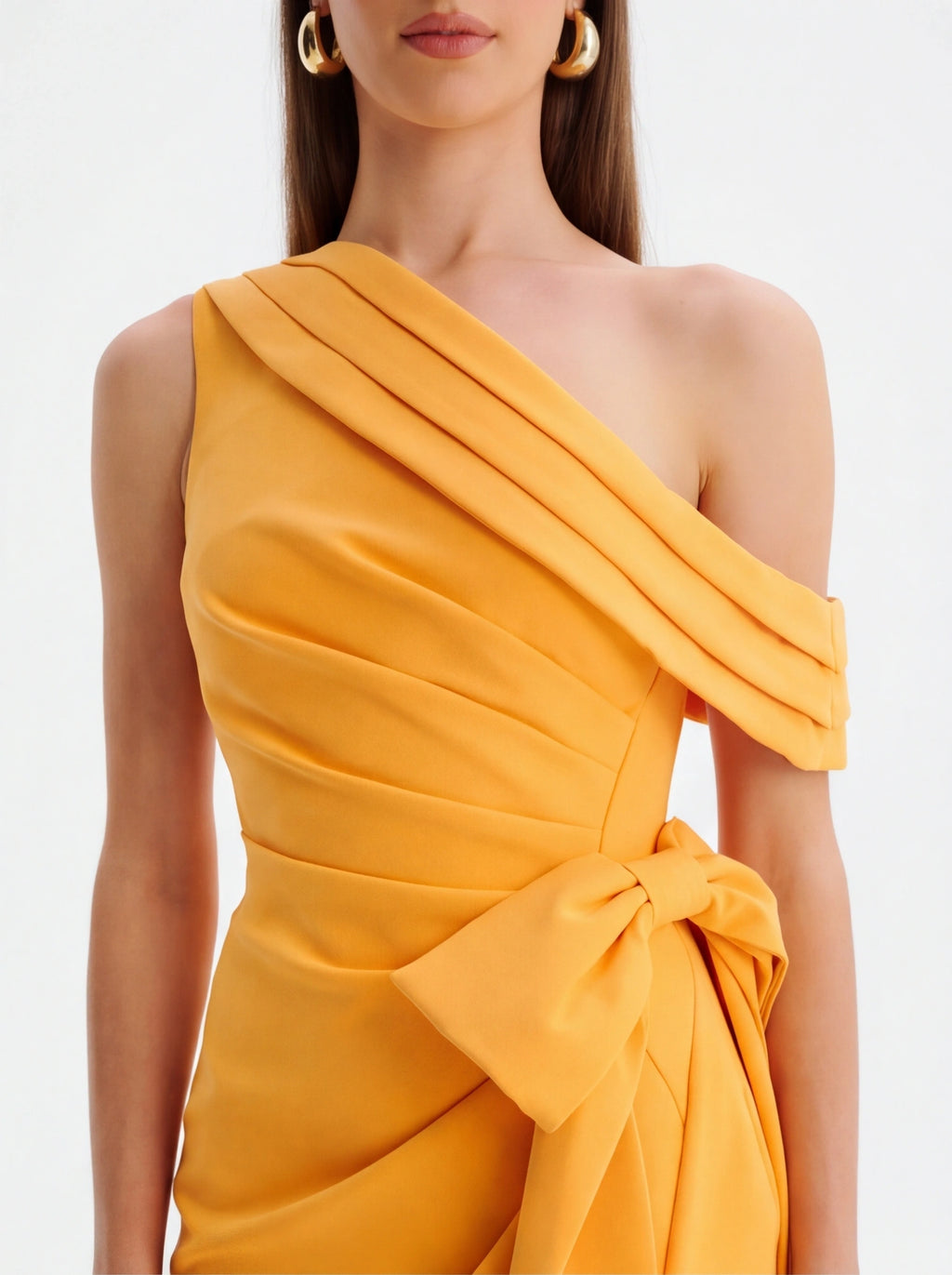 Avenyl HONEY Asymmetric Midi Dress - Orange, Stylish & Elegant