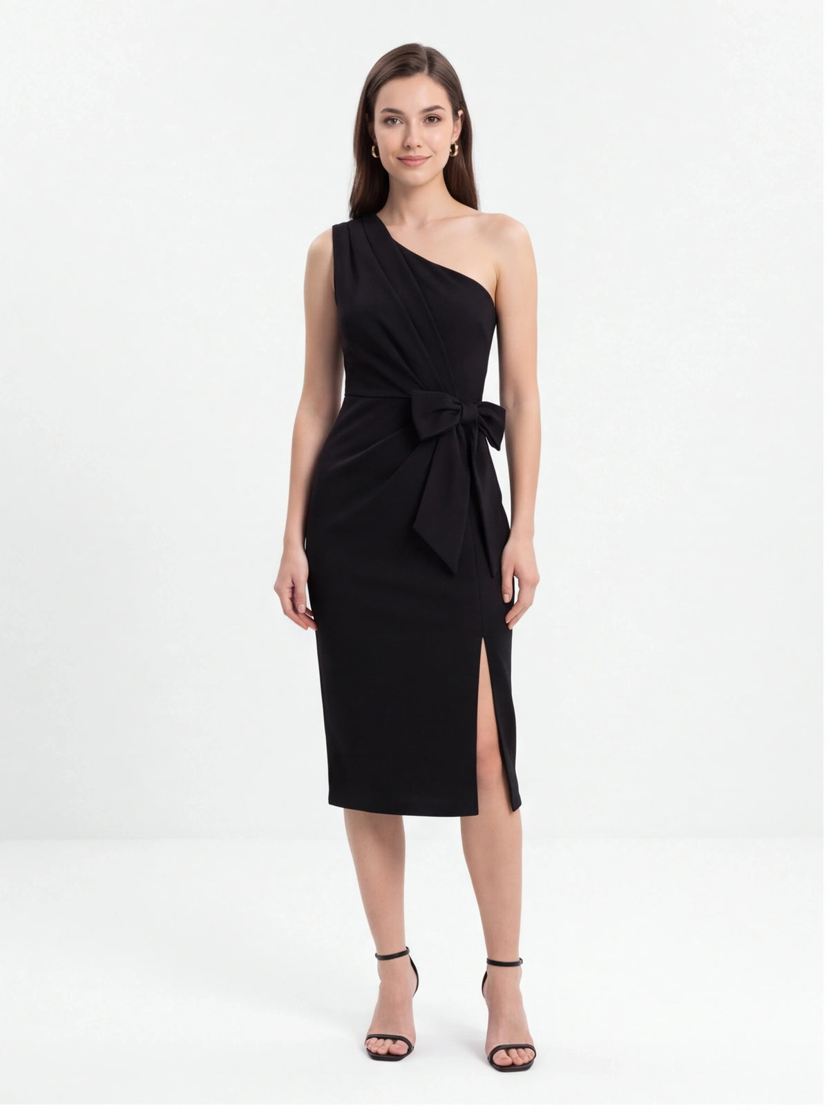 Avenyl HONEY Asymmetric Black Midi Dress with Elegant Cutout