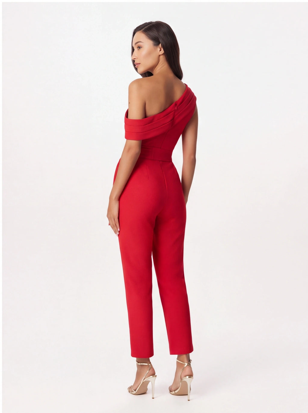 Avenyl Red SOFIE Asymmetric Jumpsuit with Elegant Design & Comfo