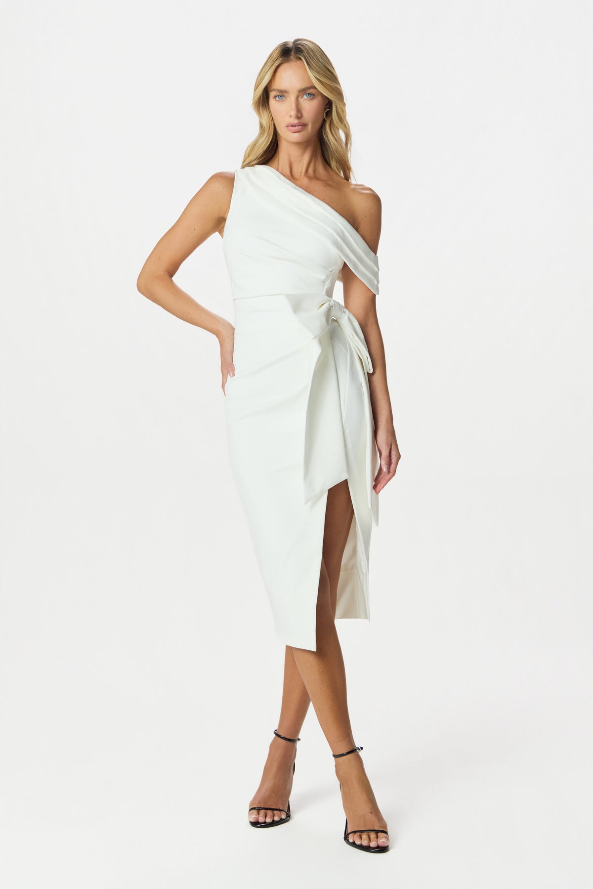 HONEY Asymmetric Midi Dress in White Position 3