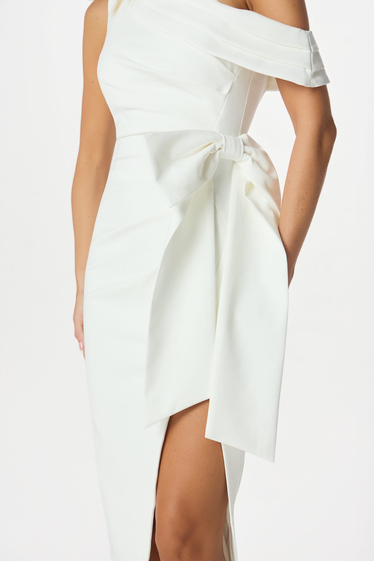 HONEY Asymmetric Midi Dress in White Position 4
