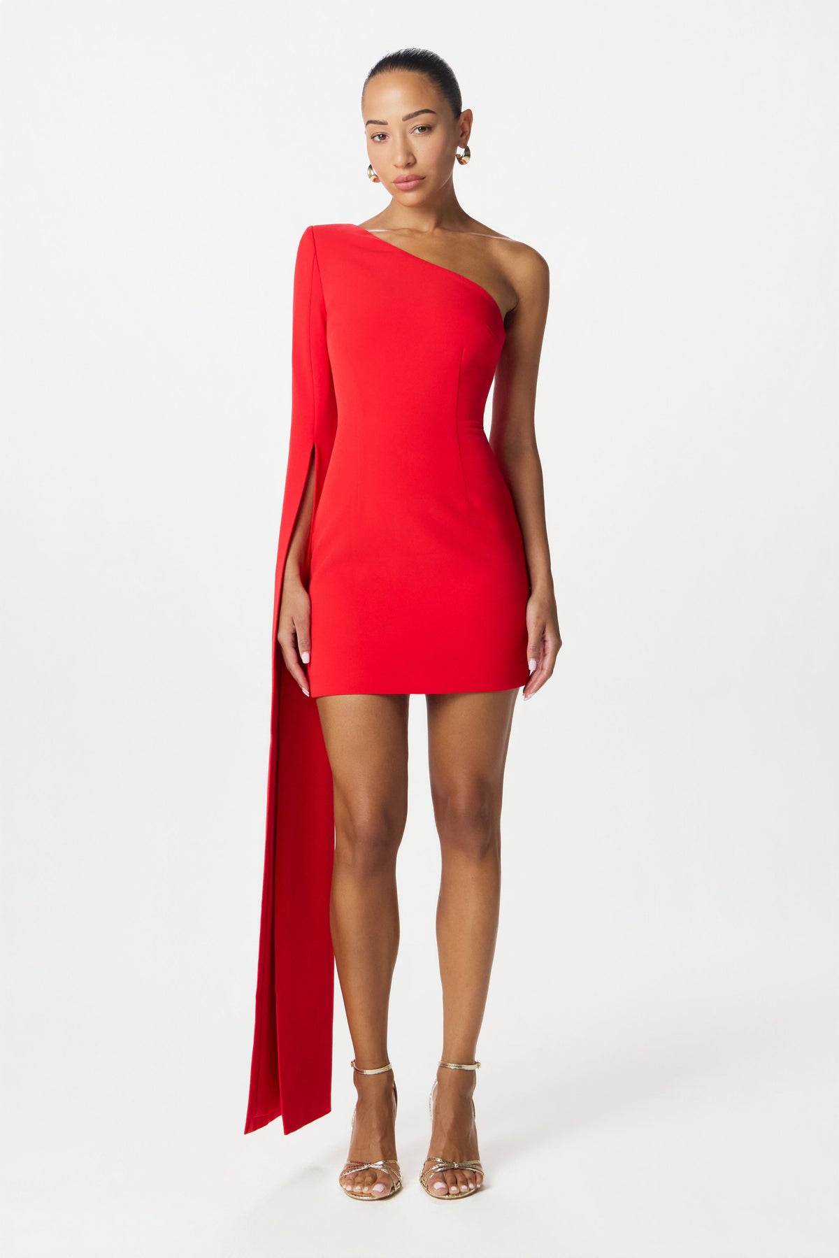 KATIE Asymmetric Mini Dress in Red Position 1