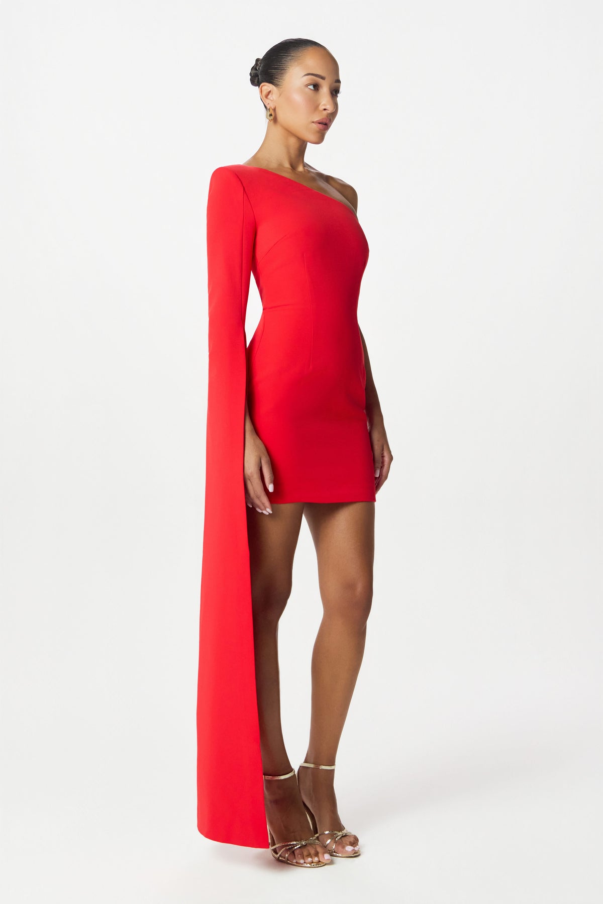 KATIE Asymmetric Mini Dress in Red Position 3