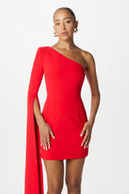 KATIE Asymmetric Mini Dress in Red Position 4