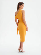 Avenyl HONEY Asymmetric Midi Dress - Orange, Stylish & Elegant