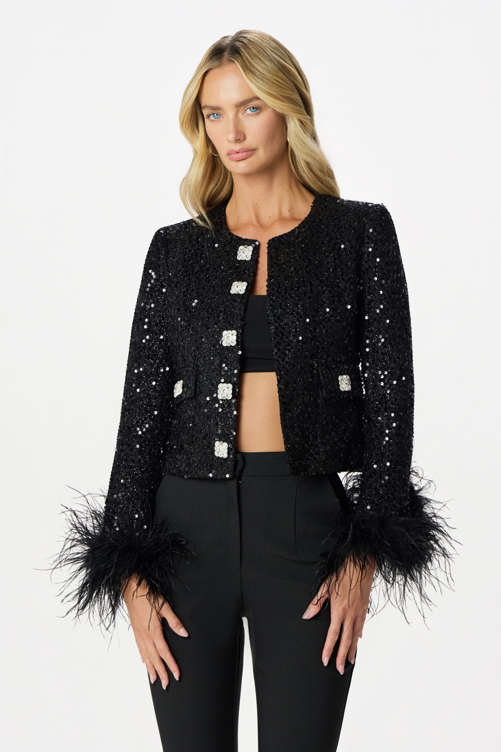 LARIA Boucle Feather Blazer in Black Position 1