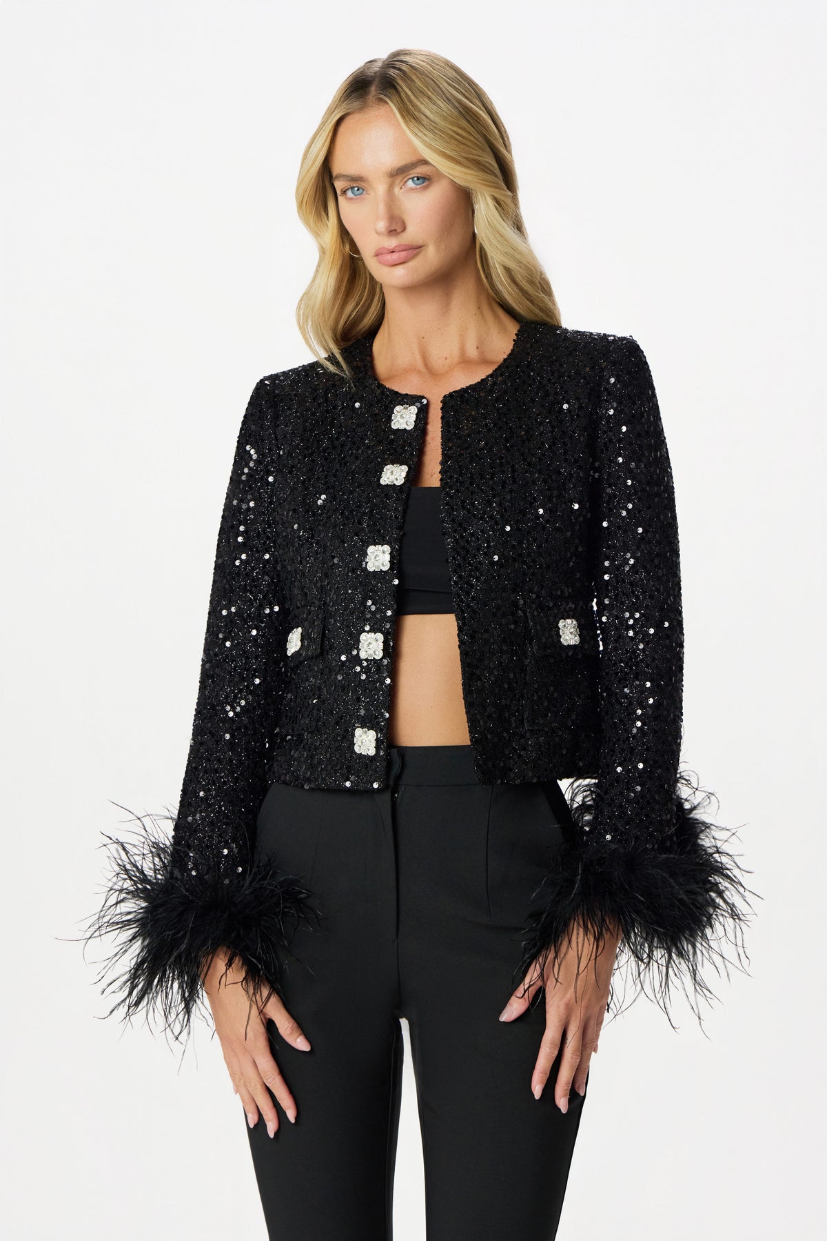 LARIA Boucle Feather Blazer in Black Position 1