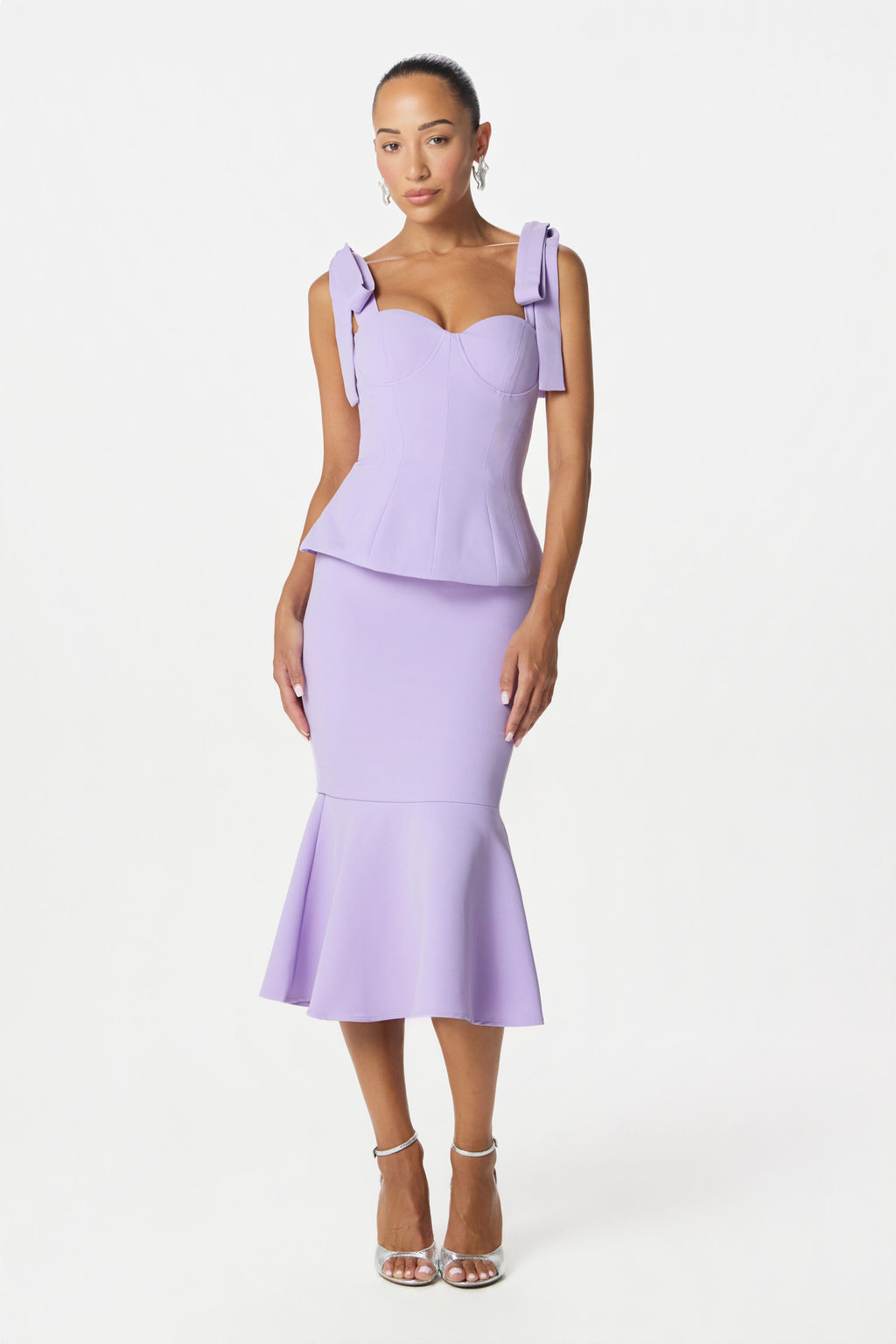 LEONA Peplum Midi Dress in Lilac Position 1