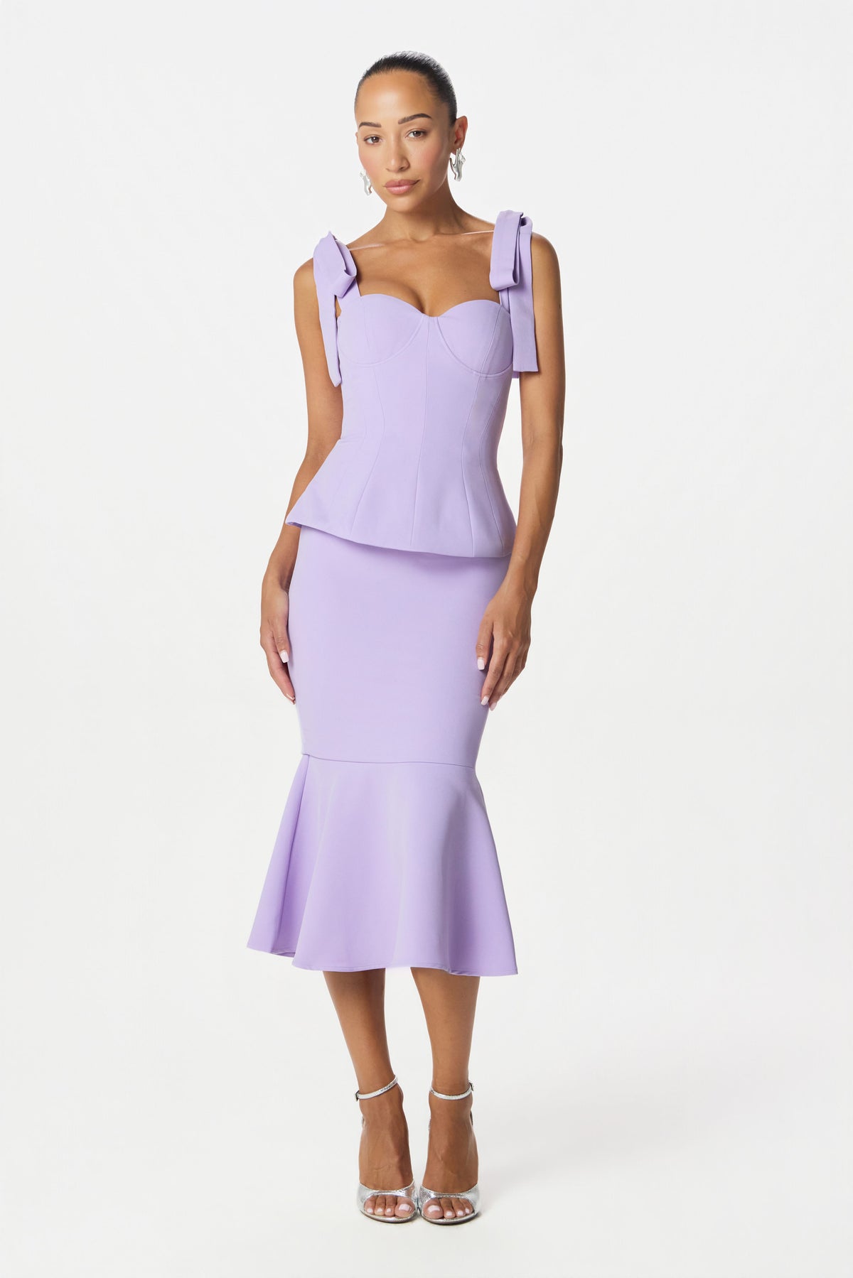 LEONA Peplum Midi Dress in Lilac Position 1