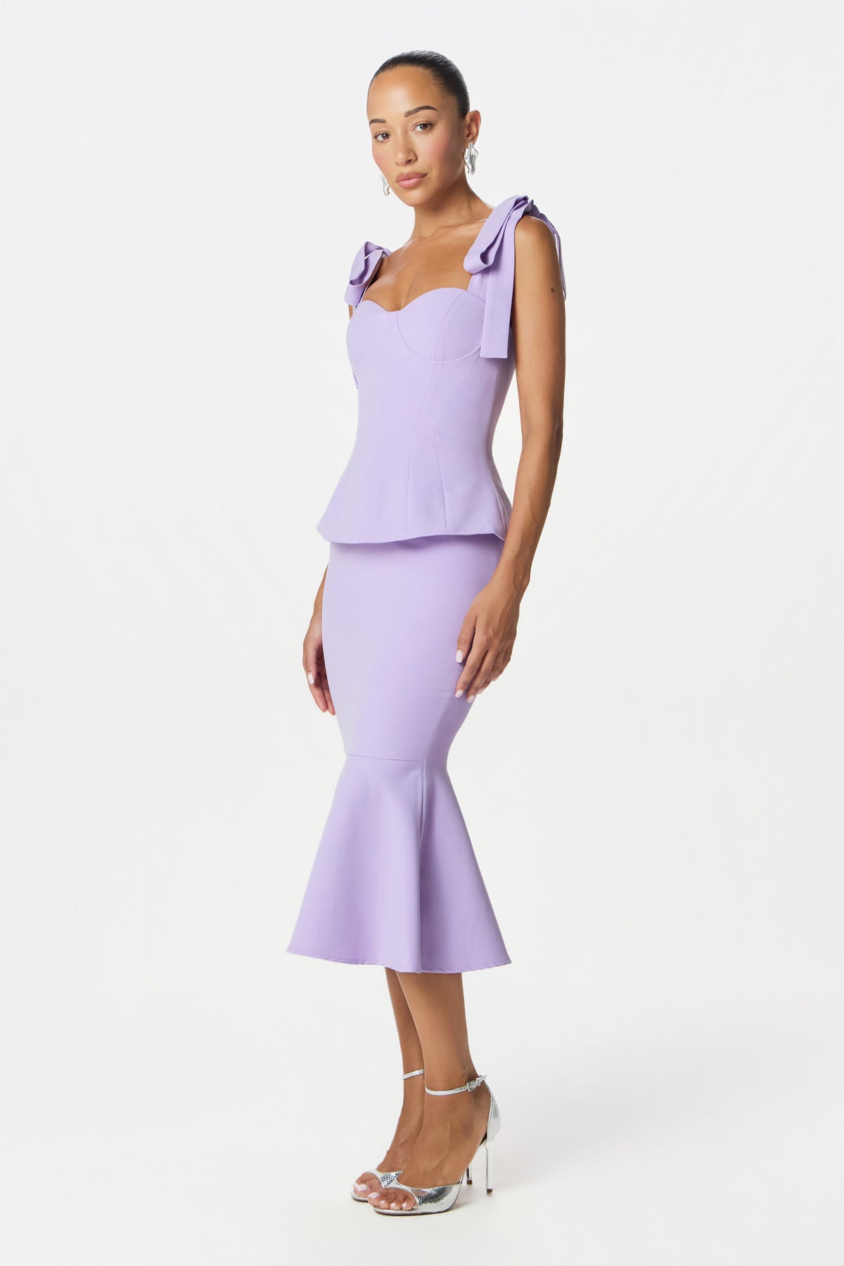 LEONA Peplum Midi Dress in Lilac Position 3