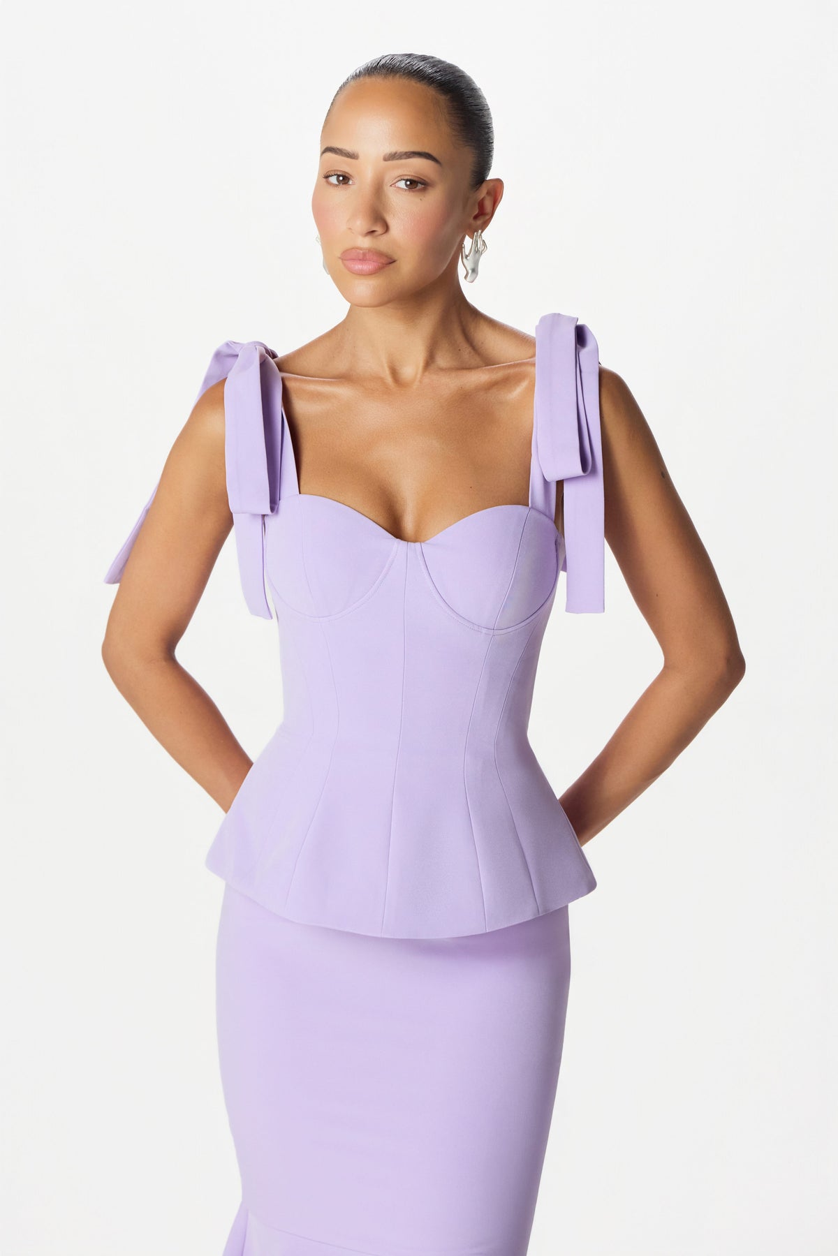 LEONA Peplum Midi Dress in Lilac Position 4