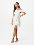 Avenyl HONEY Asymmetric Midi Dress - Elegant White, Flattering F