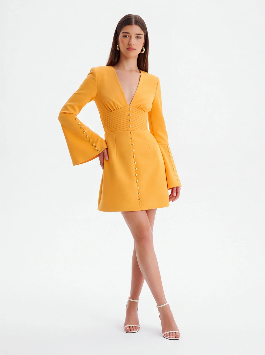 Avenyl V Neck Mini Dress in Orange - Sleek Design & Versatile St