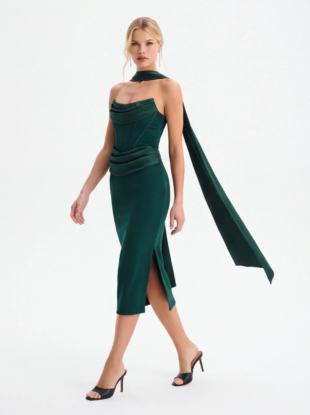 Avenyl ZENDEYA Bandeau Neck Midi Dress - Emerald, Elegant Fit