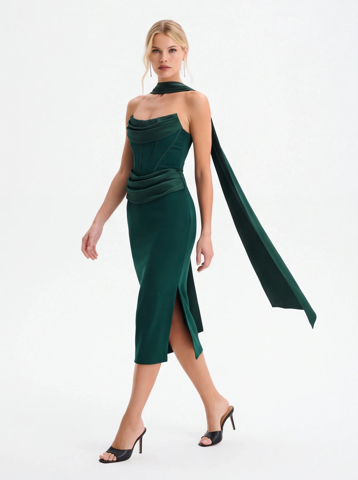 Avenyl ZENDEYA Bandeau Neck Midi Dress - Emerald, Elegant Fit