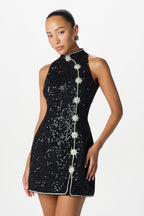LYLA Sequin Boucle Mini Dress in Black Position 2