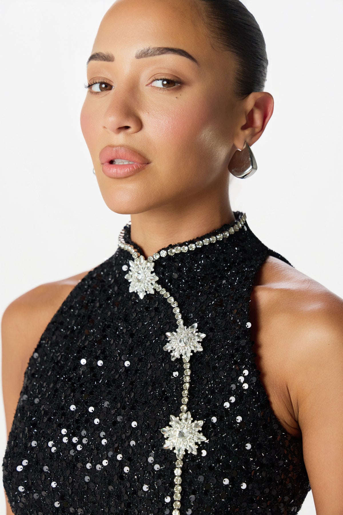 LYLA Sequin Boucle Mini Dress in Black Position 4