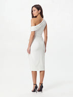 Avenyl HONEY Asymmetric Midi Dress - Elegant White, Flattering F