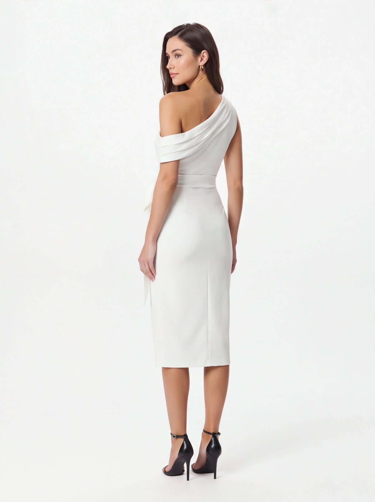 Avenyl HONEY Asymmetric Midi Dress - Elegant White, Flattering F