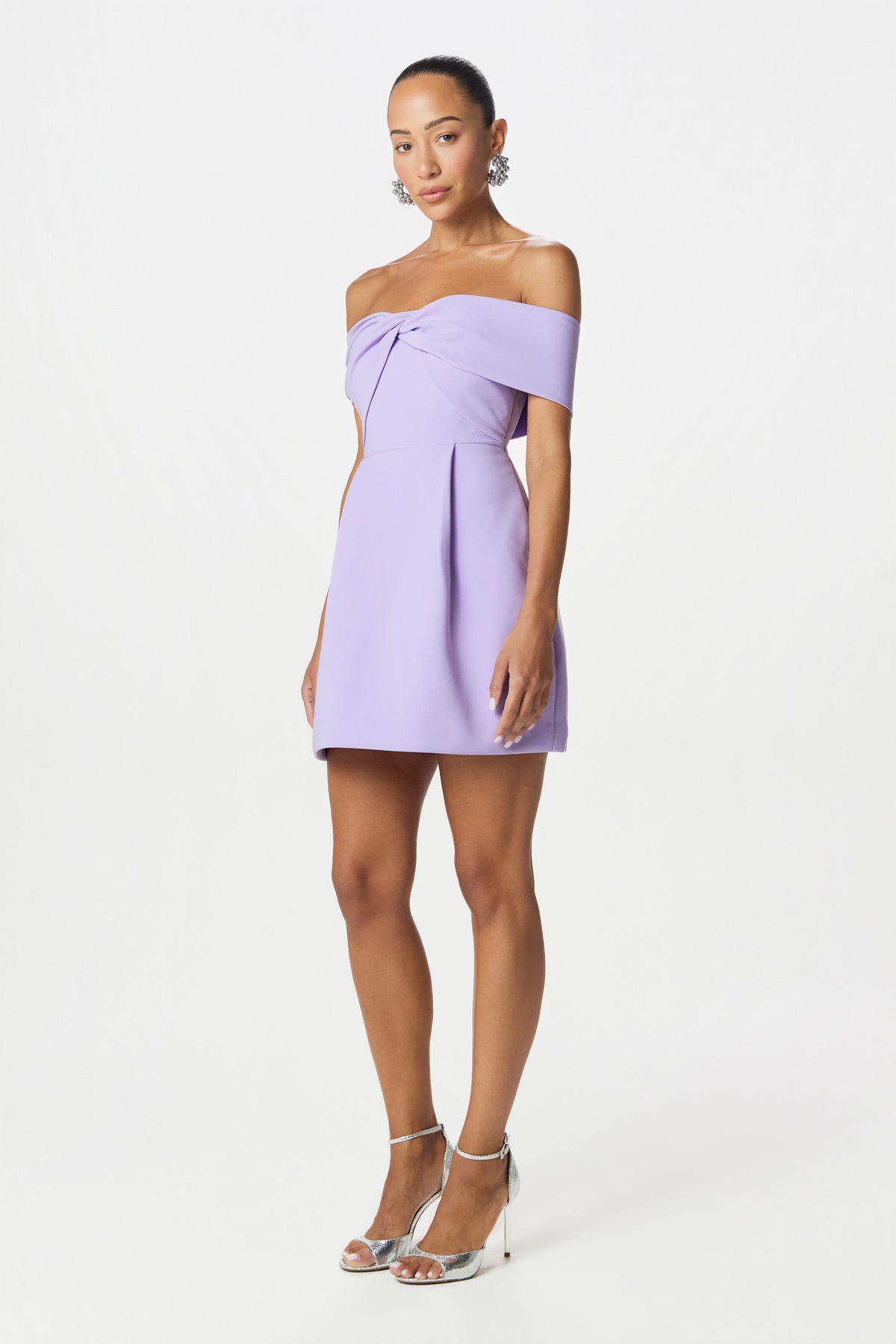 MILA Bardot Mini Dress in Lilac Position 3