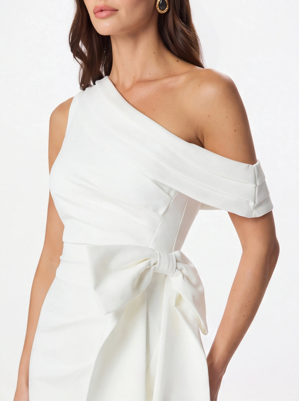 Avenyl HONEY Asymmetric Midi Dress - Elegant White, Flattering F