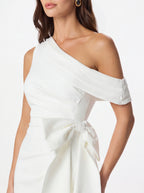 Avenyl HONEY Asymmetric Midi Dress - Elegant White, Flattering F