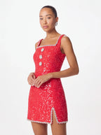 Avenyl ZOEY Red Embellished Boucle Tulip Mini Dress, Stylish Fit