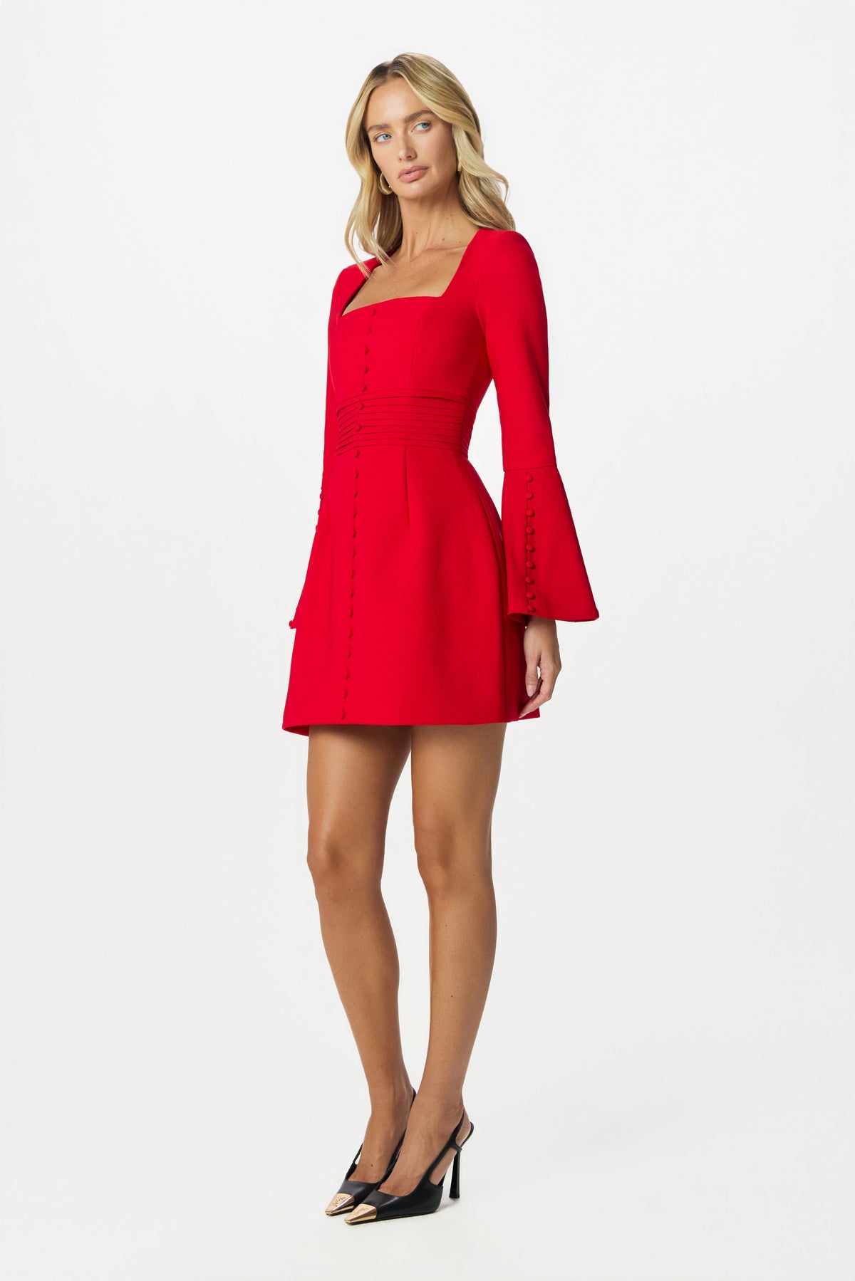 ROMY Square Neck Mini Dress in Red Position 3