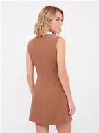 Avenyl AMARA V Neck Mini Dress - Brown & White, Elegant Design