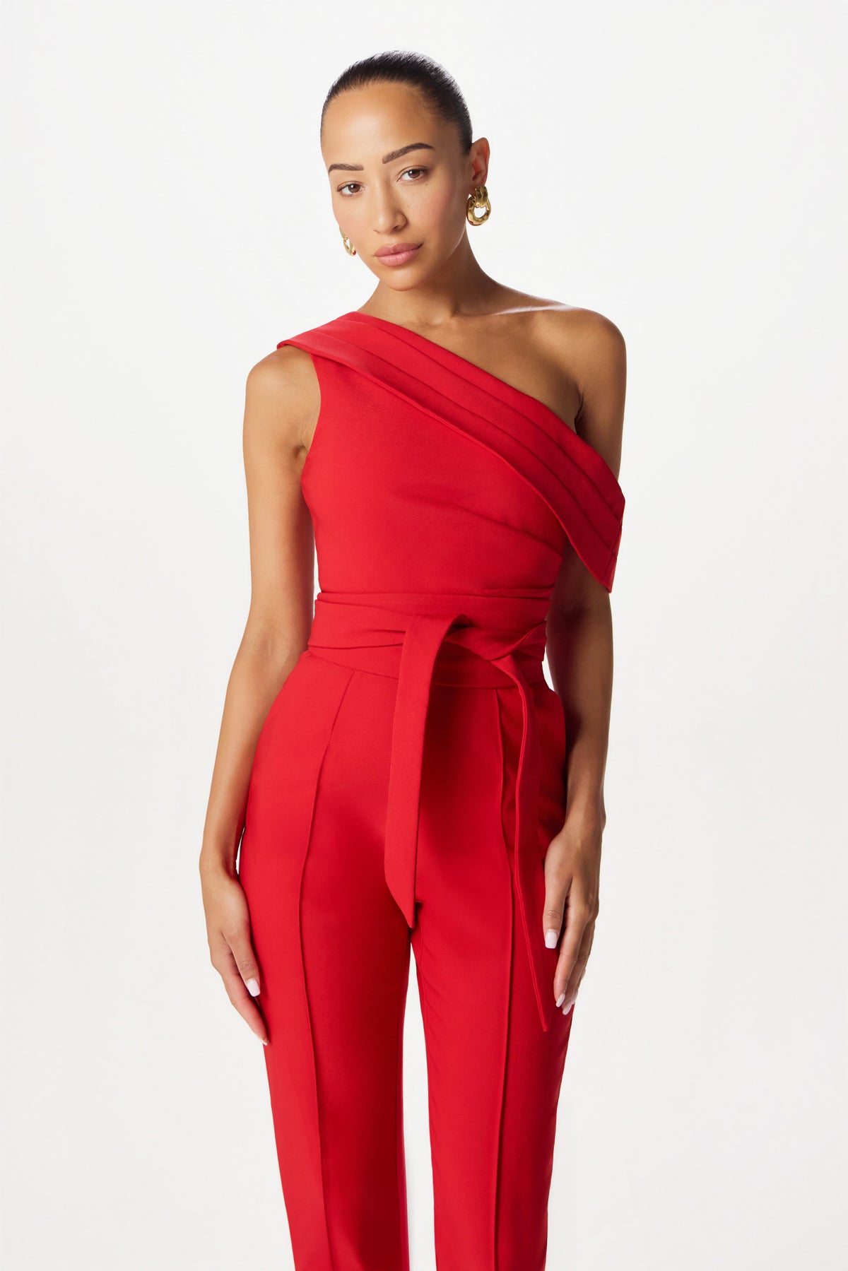 SOFIE Asymmetric Jumpsuit in Red Position 3