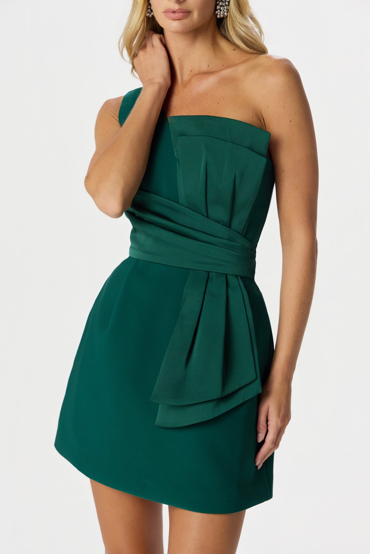 SOPHIA Bow Mini Dress in Emerald Position 2