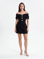 Avenyl ARIELLA Black Sequin Boucle Mini Dress with Elegant Fit